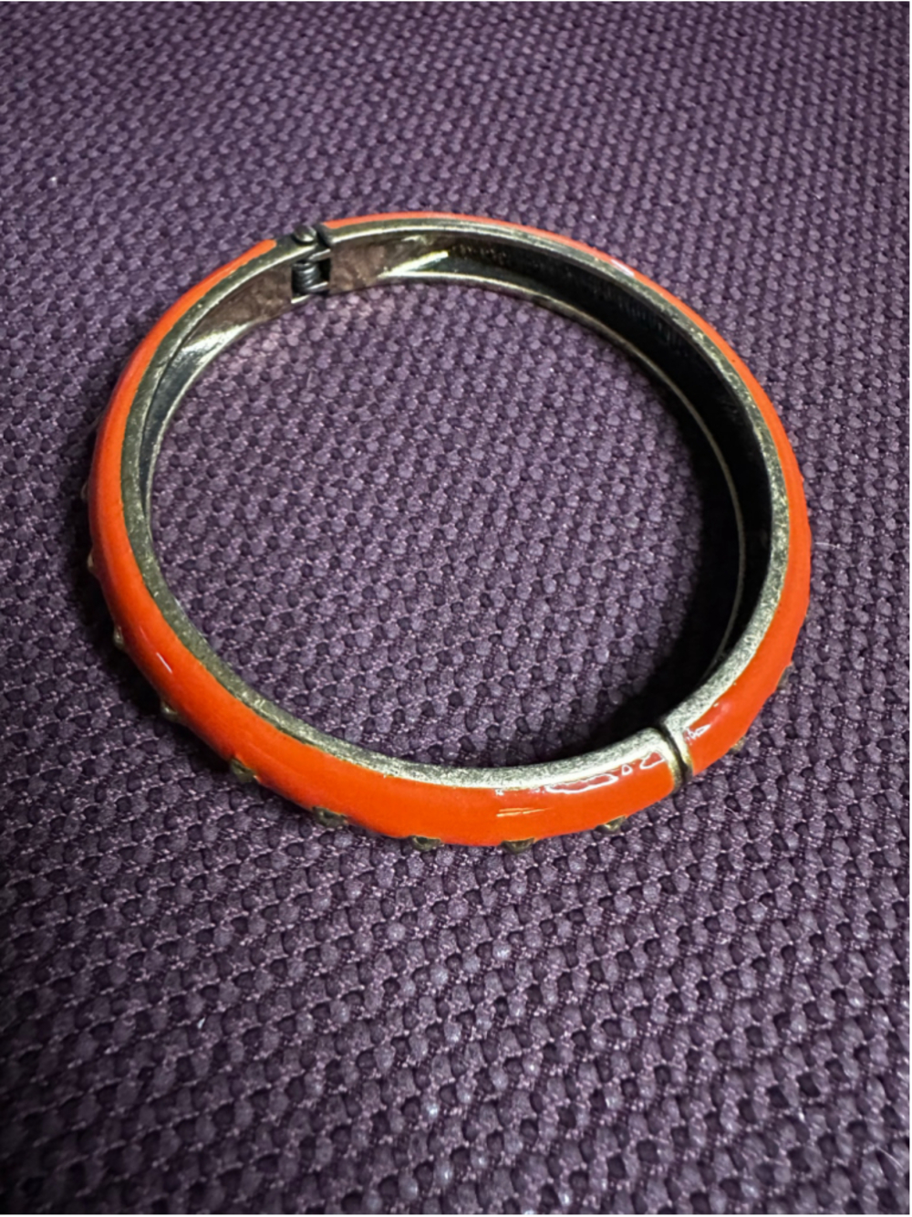 Premier Designs Orange and Gold Studded Hinge Bangle Bracelet